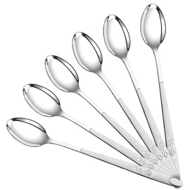 VEHGAL 6 Pcs Stylish Silver Latte Spoon, 18cm Long Handle Stainless Steel Coffee Spoons, Dessert Spoons Set of 6, Ice Cream Spoons for Home, Kitchen
