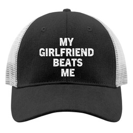 My Girlfriend Beats Me Hats for Mens Baseball Cap Vintage Washed Hiking Hats Fitted, Allblack, One Size