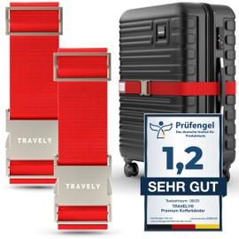 TRAVELY Premium Luggage Strap with Metal Buckle [Set of 2] - Especially Elegant and Eye-catching - Very Robust I Includes Name Plate - Suitable for Hand Luggage up to Plus Size, Suitcase Strap