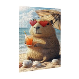 MA6GE8DE Beach Vacation Capybara Jigsaw Puzzles 500 PCS,Enjoy The Puzzle Solving Process,Funny Animal Wooden Puzzle,Challenging Brain Exercise,Creative Activity Hobbies for Adults