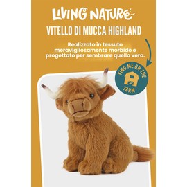 Living Nature Mucca delle Highlands, Giocattolo di Animale da Fattoria Realistico e Morbido, Peluche Naturli Eco-Friendly, 16cm