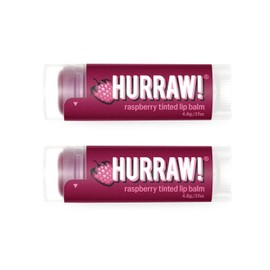 Hurraw! Bálsamo labial tintado frambuesa, 2 paquetes: orgánico, certificado vegano, sin crueldad y sin gluten. Sin OMG, ingredientes 100% naturales. Sin abeja, karité, soja y palma. Fabricado en Estados Unidos