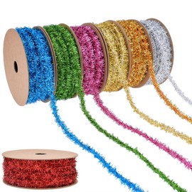 BrightGlow Christmas Tinsel Garland Thin Mini Tinsel Garland Christmas Gift Ribbon Decorative Ribbon Gift Ribbon Shiny Thin Tinsel for Gift Christmas Tree 8 mm Silver 5 Yard