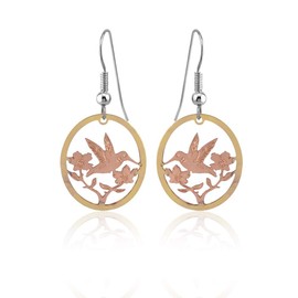 18K Gold Plated Cutout Hummingbird Earrings Two-Tone Gold/Copper Wildlife Wonder Bird Earrings Hummingbird Lovers Gifts