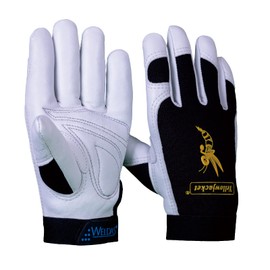 Weldas® Yellowjacket® top grain goatskin mechanic's gloves, extremely comfortable and hand washable, 10-2670, White and Black