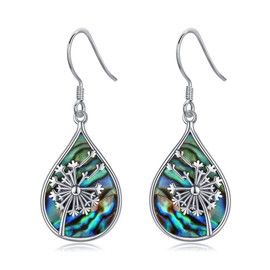 AXOMY Dandelion Earrings 925 Sterling Silver Abalone Shell Dangle Earrings Dandelion Jewelry Gifts for Women