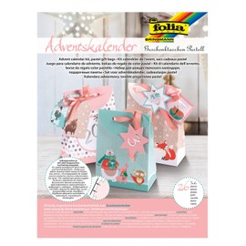 folia 9381 Advent Calendar Craft Set Gift Bags Pastel with 24 Pre-Cut Gift Bags in Various Designs, Gift Tags, Satin Ribbon and Sticker Sheet