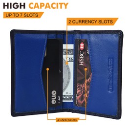 Glamicci Bifold Small Wallet for Men & Women | RFID Blocking Leather Slim Wallet for Men & Card Holder | Genuine Leather Wallet, Navy & Electric Blue, Modern