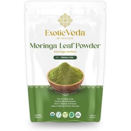 Exotic Veda Premium Quality Moringa Powder (100g/3.52Oz) - 100% Pure, Vegan, Gluten-Free, Non-GMO - Suitable for Smoothies, Baking, Cooking, and Homemade Skincare