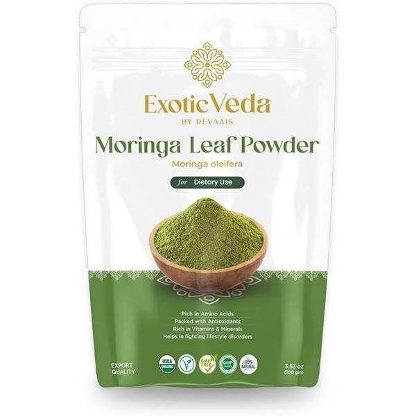 Exotic Veda Premium Quality Moringa Powder (100g/3.52Oz) - 100% Pure,