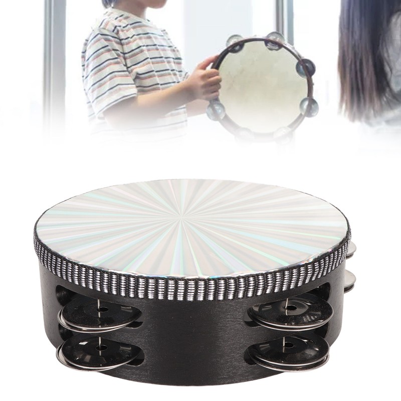 6 Inch Tambourines Double Row Melodious Polished Reflective Drum Hand