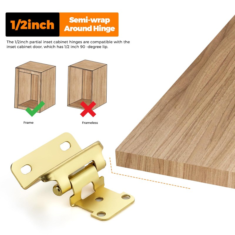 Ravinte 10-Pack 5-Pairs Semi-Overlay 1/2 inch Self-Closing Face Frame Cabinet