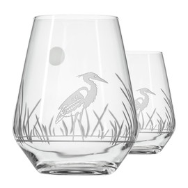 Rolf Glass Heron Stemless Wine Tumbler 18 ounce - Stemless Wine Glasses – Lead-Free Glass - Engraved Tumbler Glasses - Made in the USA (Set of 2)