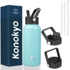 Konokyo Insulated Water Bottle with Straw,32oz 3 Lids Metal Bottles