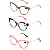 3 Pairs Women Cateye Pointed Tip Reading Glasses - Metal