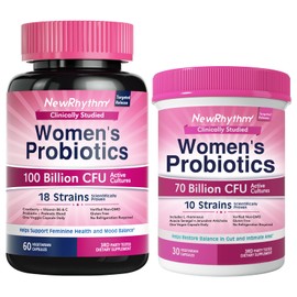 NewRhythm NewRhythm VagFlora Carefree Bundle, Women's Probiotics 100 Billion CFU & Women's Probiotics 70 Billion CFU, PH Balance, Vaginal, Urinary & Digestive Health, Non-GMO