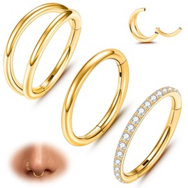 ONESING 316L Surgical Steel Nose Hoops 3 Pcs 18G Hoop Nose Rings for women Hypoallergenic Cartilage Earrings Septum Rings Gold 7mm