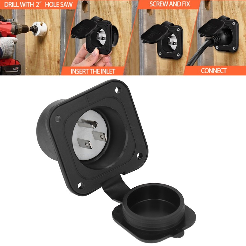2 Pole 3 Wire Flange Power Inlet Straight Blade Receptacle