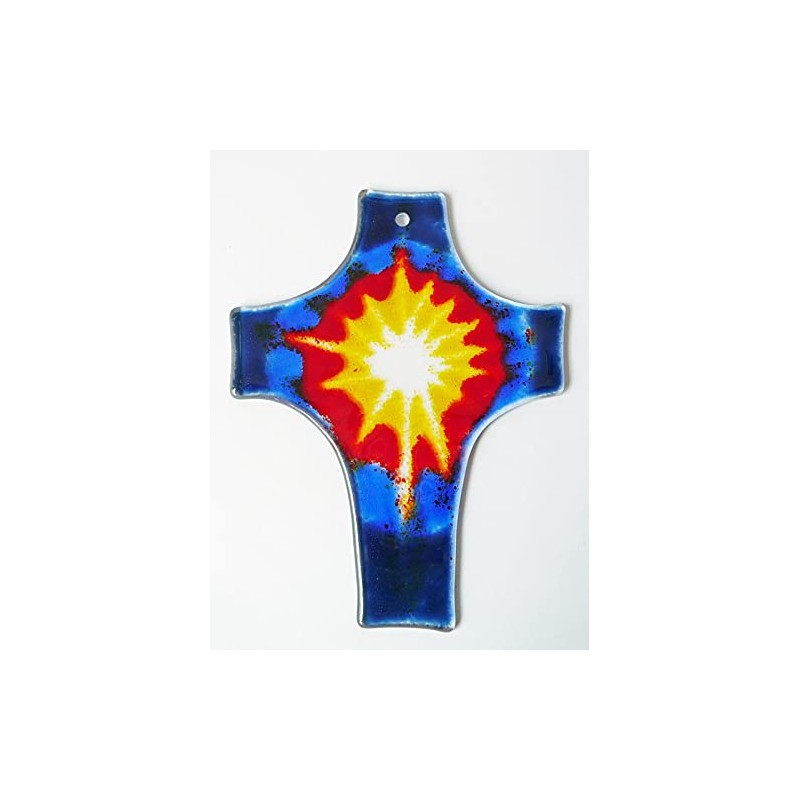 Glass Cross Colourful Approx. 18 x 14 cm