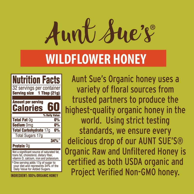 Aunt Sue’s Raw & Unfiltered Organic Honey, Light Amber, USDA