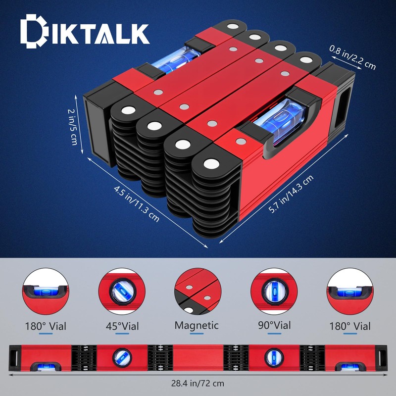 DIKTALK 28 Inch Folding Level, Multi-Angle Precision Leveler with Magnetic