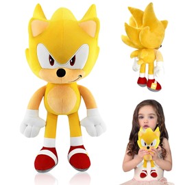 S-onic Tails Cuddly Toy, 30 cm S-onic Plush Figure, Children's S-onic Plush Dolls, Cartoon Anime S-onic Toy Plush, S-onic Knuckles Plush Toy, Stuffed Plush for Girls Boys Birthdays, Gold