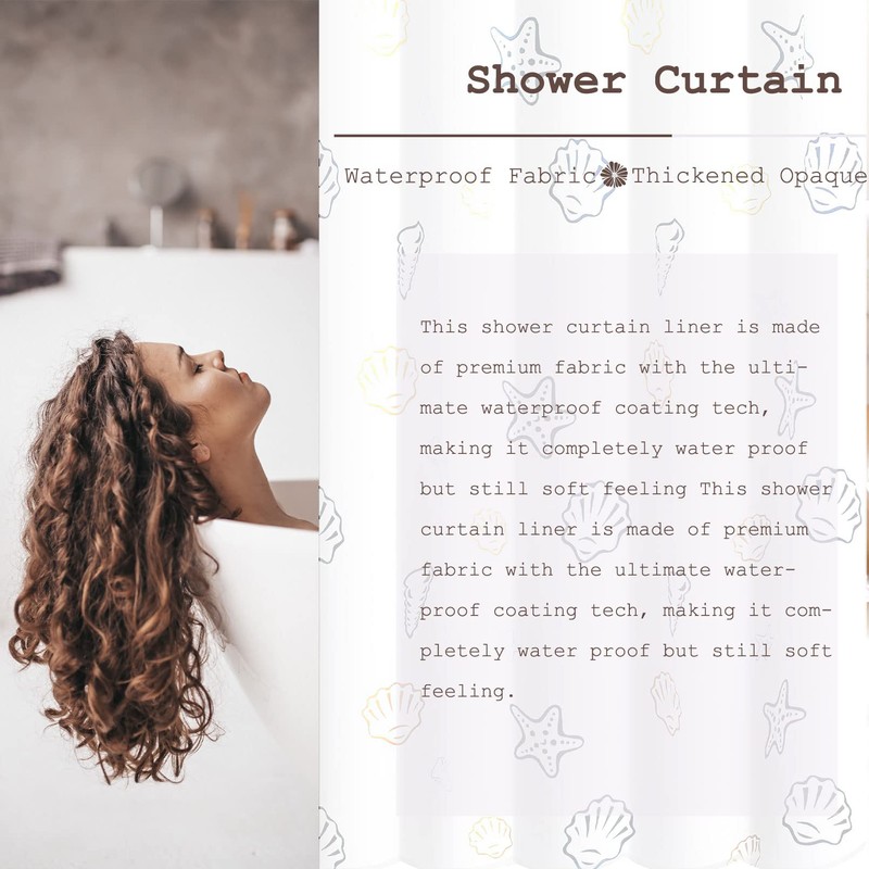 Waterproof Fabric Shower Curtain Thick Bathroom Curtain (Sea, 180x180cm)