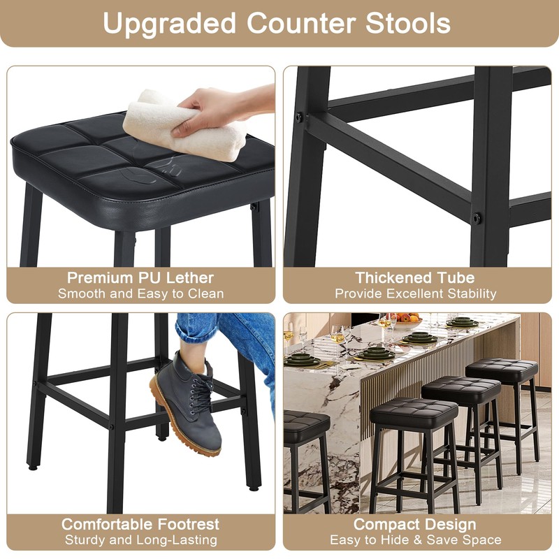 VECELO Modern Counter Height Bar Stools Set of 2, 24"