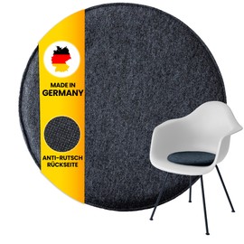 easy and green Round Felt Seat Cushion with Non-Slip Coating - Made in Germany - Round Chair Cushion Made of Upcycling rPET Felt - Seat Cushion Chair Washable Extra Thick (1, Grey, Round)