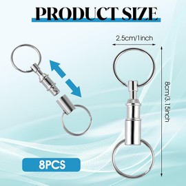 Pack of 8 Removable Key Fob with Quick Release Pull Apart Key Fob Metal Double Split Key Ring for Car Key Chain Accessories Lock Holder, silver