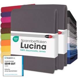CelinaTex Jersey Fitted Sheet Lucina 90 x 200 – 100 x 200 cm Anthracite Grey, 100% Combed Cotton, up to 26 cm Mattress Height, Oeko-Tex