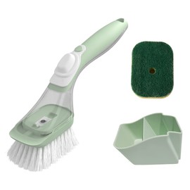 CQT - cepillo para polvo dispensador de jabón, limpiador de platos con asa, cepillo para polvo de lavado de cocina para limpieza de fregadero, empaquetado con 1 cabezal de fregado reemplazado (verde menta)