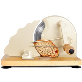 Manual Bread Slicer for Homemade Bread, Stainless Steel Slicers Serrated Blade Design, Adjustable Slice Thickness with Metal Guide, Hand Crank Bread Slicer with Scale Line and Suction Cup(Cream)
