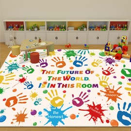 LTKOUGFAM Colorful Kids Rug, Washable Rug for Kids, Handprints Area Rugs for Kids Bedroom, Non-Slip Play Mat Ultra Soft Thick Indoor Plush Rugs for Playroom Classroom Nursery Decor (9'2" X 6'7")