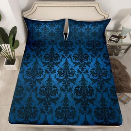Erosebridal - Juego de sábanas góticas para adultos, damasco negro, sábanas victorianas, tamaño individual, estilo gótico, estilo barroco, estilo clásico, estilo clásico, estilo bohemio, color azul