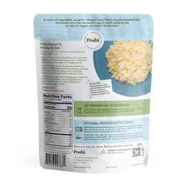 POSHI Riced Cauliflower | All Natural, Fully Cooked, Ready to Eat, Non-GMO, Low Calorie + Carb, Gluten Free, Vegetable Rice, Meals, On The Go, Plant-Based, Healthy, Veggies (7oz, 6 Pack)