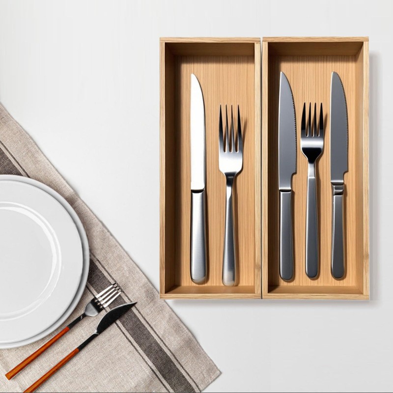 guiogc Silverware Drawer Organizer, Silverware Utensil Tray Holder, Wood Storage