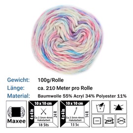 Maxee Gradient Yarn 100 g, 220 Mete Cupcakes Bobbel Yarn for Knitting, Crochet, Multicoloured Gradient Crochet Yarn, Hand Knitting, Crochet, Cotton Knitting Yarn for DIY Scarf, Hat, Sweater and