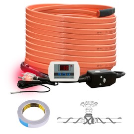 Cupohus Heat Tape for Water Pipes with Digital Display Thermostat 60FT, Freeze Protection Self-Regulating Heat Trace Cable for Metal, Plastic Home Pipes, Roof and RV, 110-120V