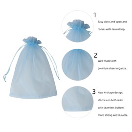 Wudygirl 100PCS Sheer Organza Bags 5X7 Inch Organza Bags with Drawstring Jewelry Bags for Wedding Party Candy Favor Bags(Sky Blue 5X7)