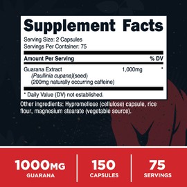 Primal Guarana (1000 MG Per Serving) (150 Capsules) - 200 MG Natural Caffeine