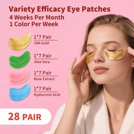 Seyoagain Under Eye Mask for Dark Circles, Puffy Eyes, Eye Bags, Wrinkles,Fine Lines with 24K Gold, Hyaluronic Acid,Rose & Aloe Vera,Eye Treatment Skin Care for Men & Women Gift (28 Pairs & 4 Colors)
