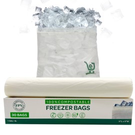 FPN Freezer Zip Bags, 1-Gallon Pack 30 | Compostable | Keep Food Fresh Longer | Leak-Proof & Freezer-Safe | Plant-Based Storage Bags | Eco-Friendly Alternative to Plastic | Strong Resealable Seal