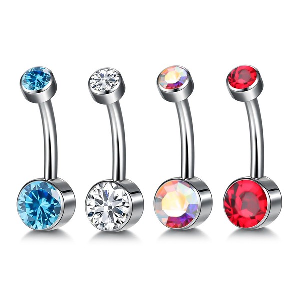 QUZIONE Floating CZ Belly Button Rings – 4pc 14G Titanium