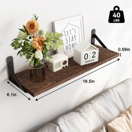 Fixwal Floating Shelves for Wall, Wood Wall Mounted Shelves for Bedroom, Bathroom, Living Room, Kitchen Storage and Decor(Brown, Set of 4, 16.5 Inch)