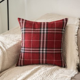 RKAAS HOME Pack of 4 Decorative Luxurious Tartan Check Square Cushion Cover for Living Room Sofa Couch Bed 45cm x 45cm 18x18 Inches (Pack of 4 - Red)