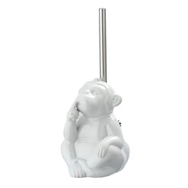 WENKO Monkey Quiet Toilet Brush Holder, Ceramic, White, 20 x 14.5 x 14 cm