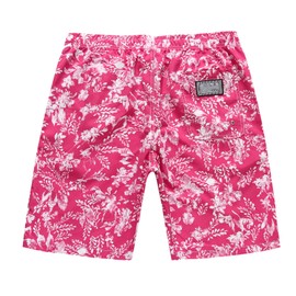 Men's Hawaiian Beach Shorts Swim Trunks Board Shorts Lightweight Casual Swimsuit Swimwear with Pocket No Liner(Rose Red,M)