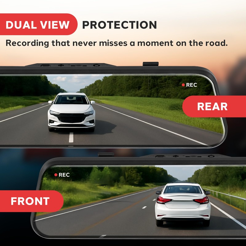 Pyle Dual Dash Cam Rearview Mirror, 1080p Full HD Front