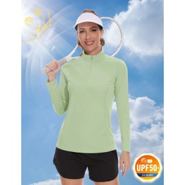 TACVASEN Rashguard Swimwear Women Zip UV Protection Shirts Summer Breathable Swimming Shirts Surfing Swimsuits (XS, Light Green)